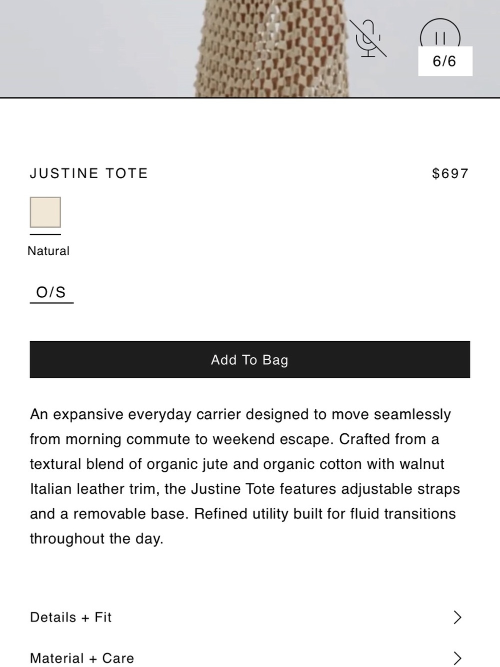 NWT Justine Tote - Janessa Leone Cream Canvas Tote with Brown Leather Trim - Picture 7 of 8